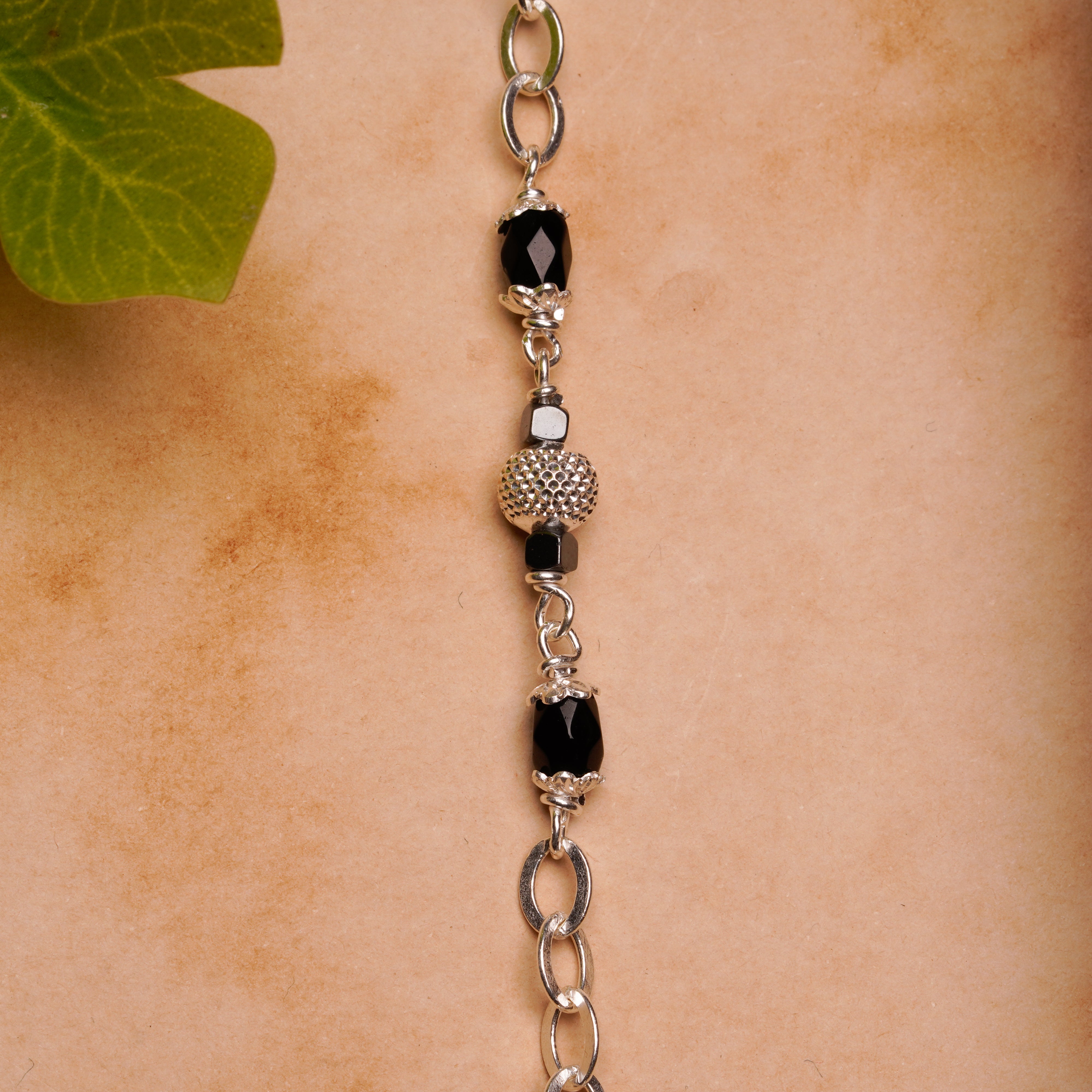 Silver Black Beads Bracelet