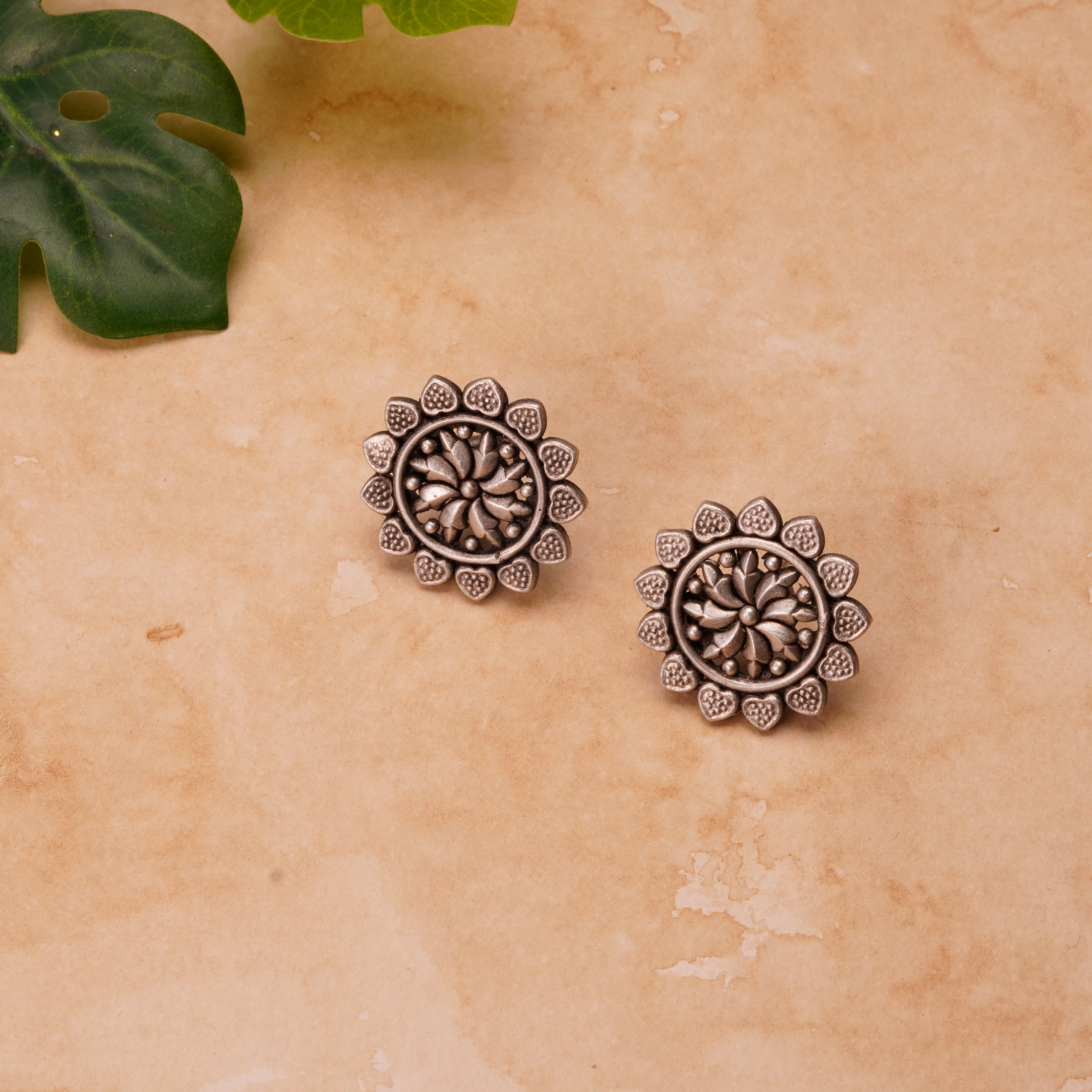 Big Silver Dahlia Studs