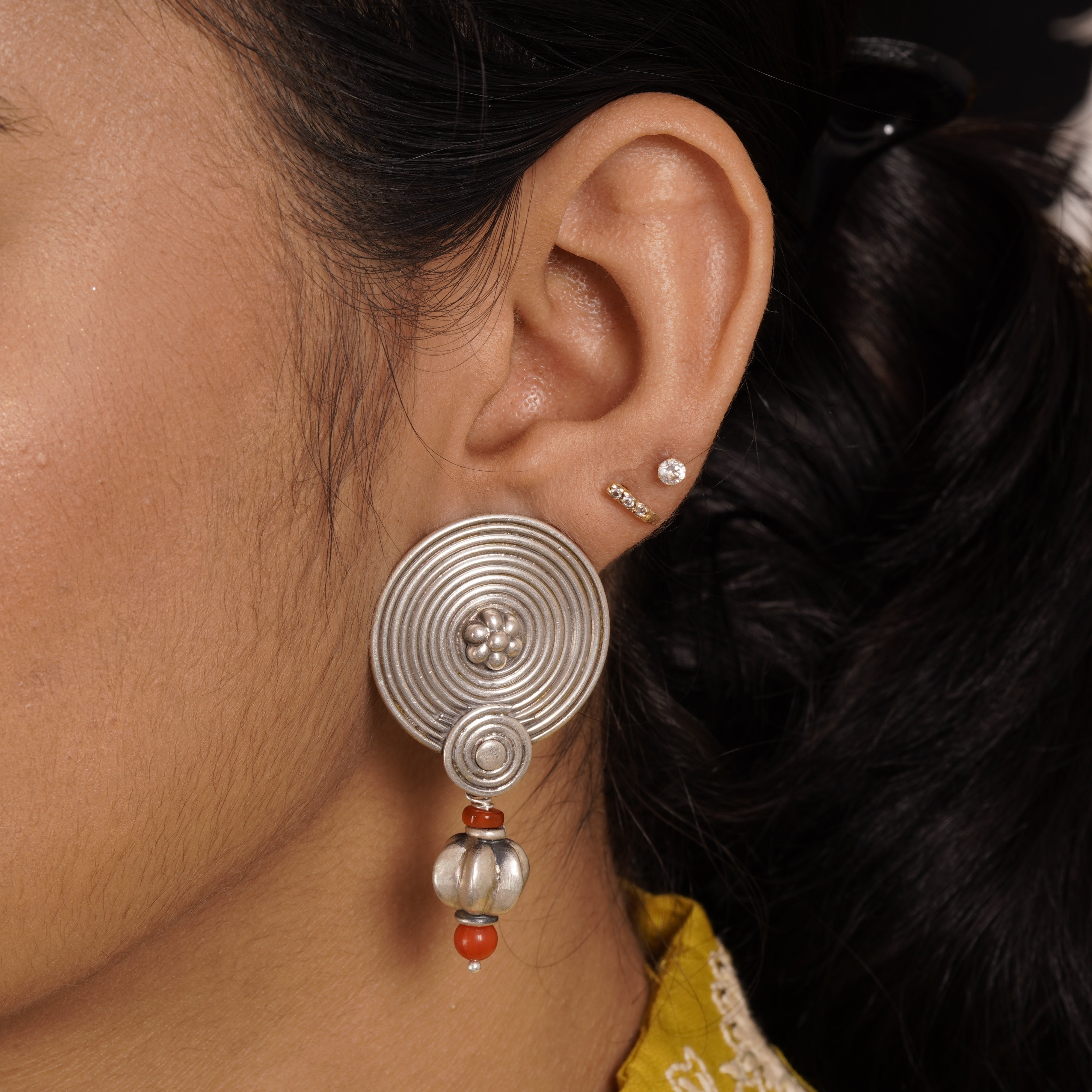 Coral Spiral Circle Earrings