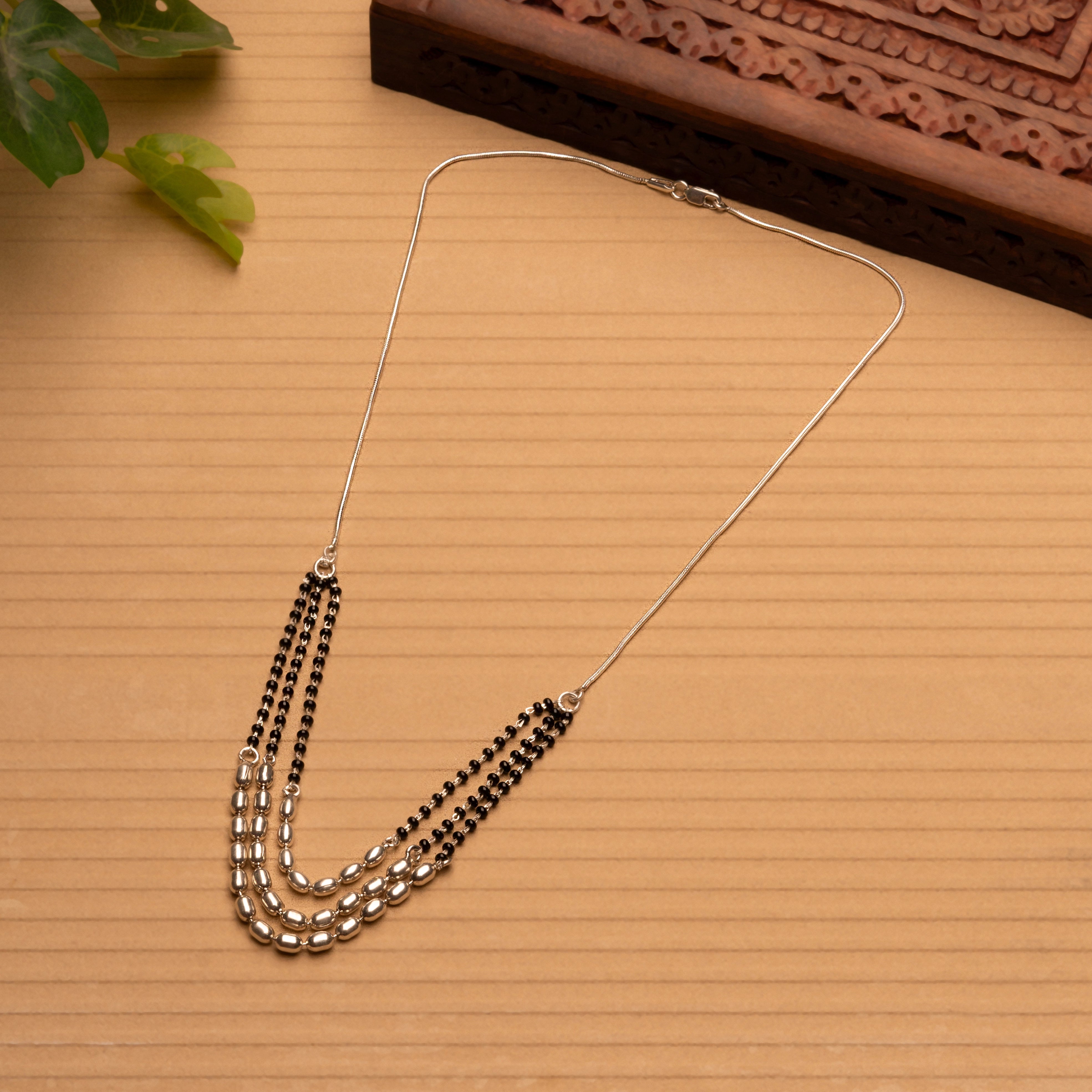 A Three Layer Oval Silver Beads Mangalsutra