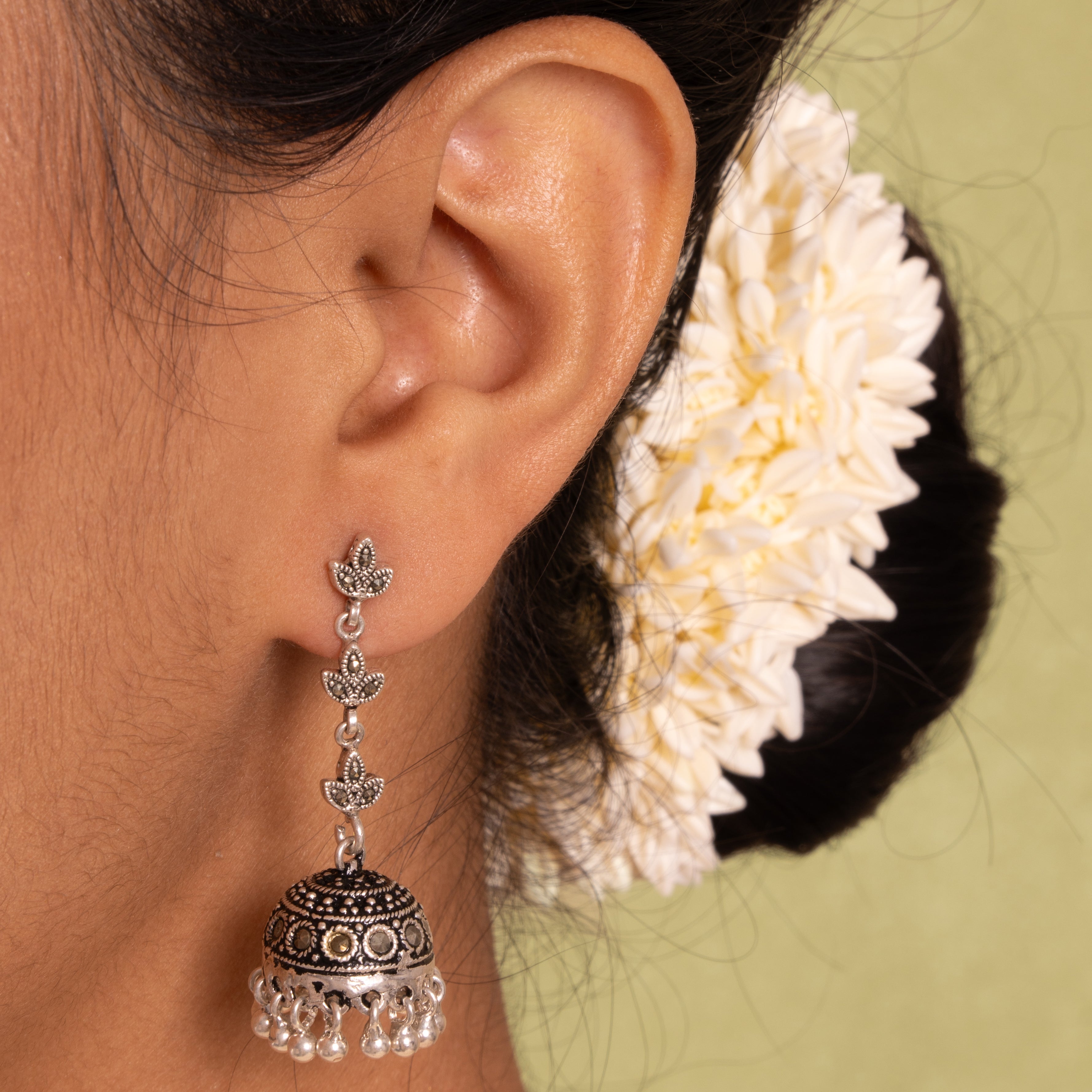 Bela Silver Jhumki Earrings