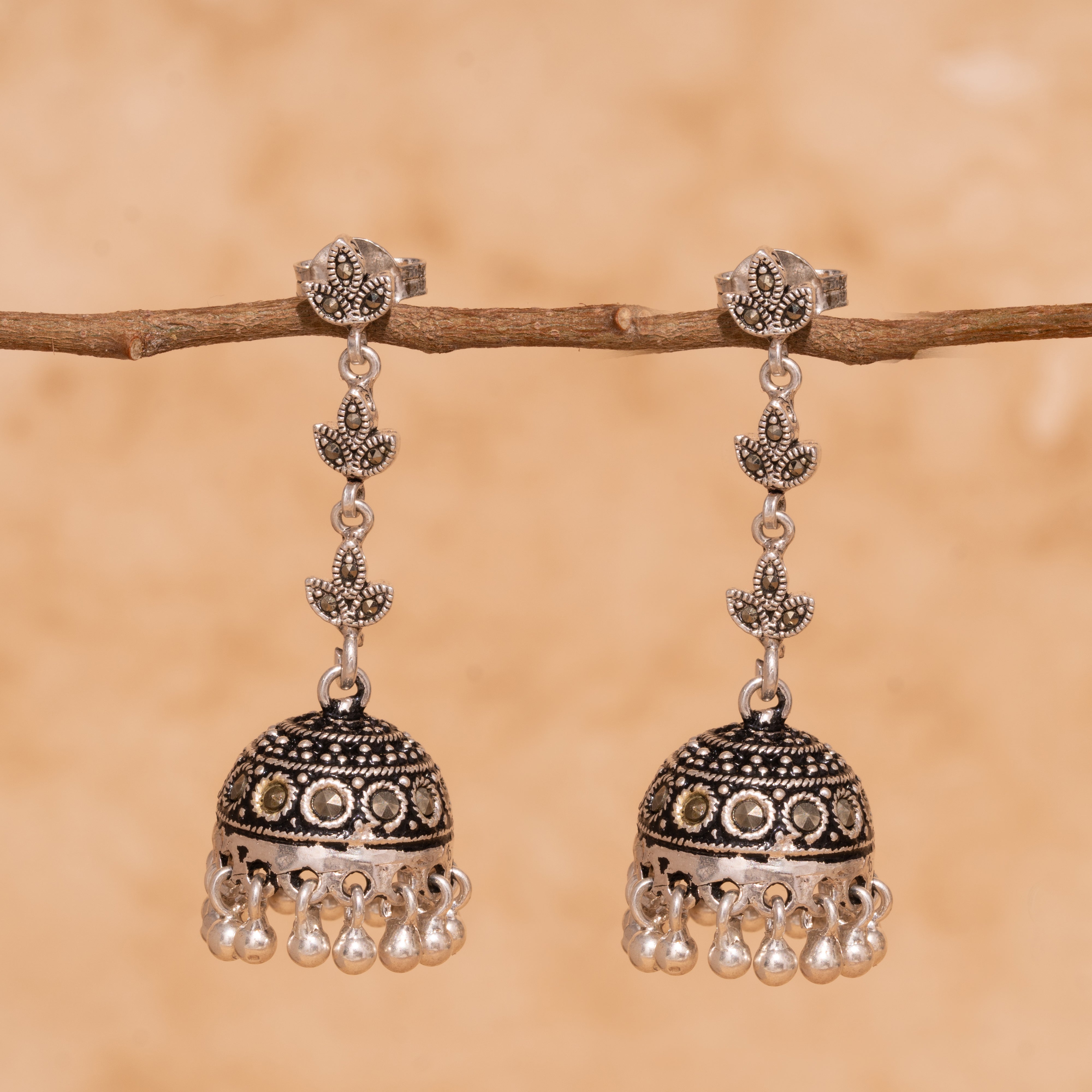 Bela Silver Jhumki Earrings