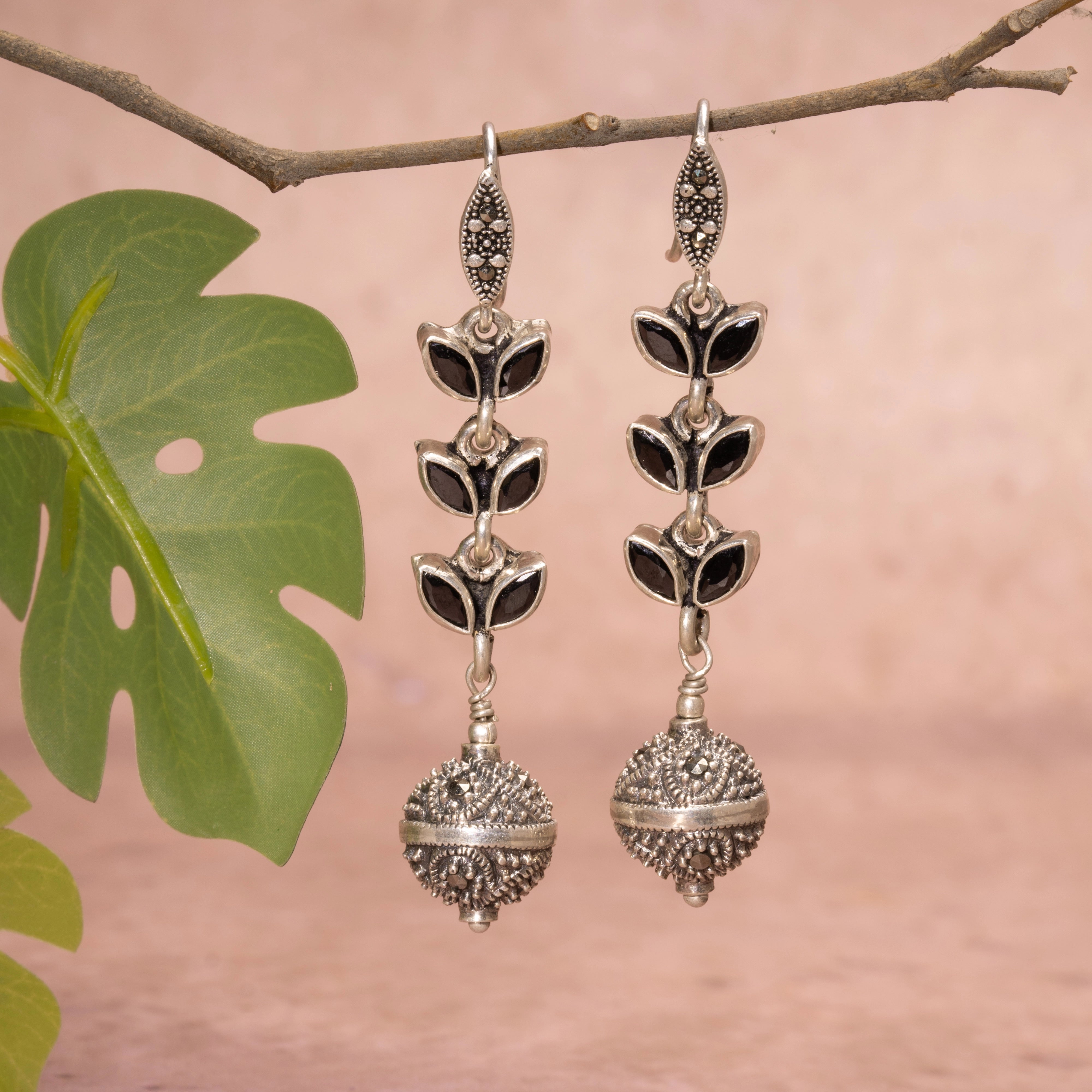 Leafy Ball Dangler Earrings