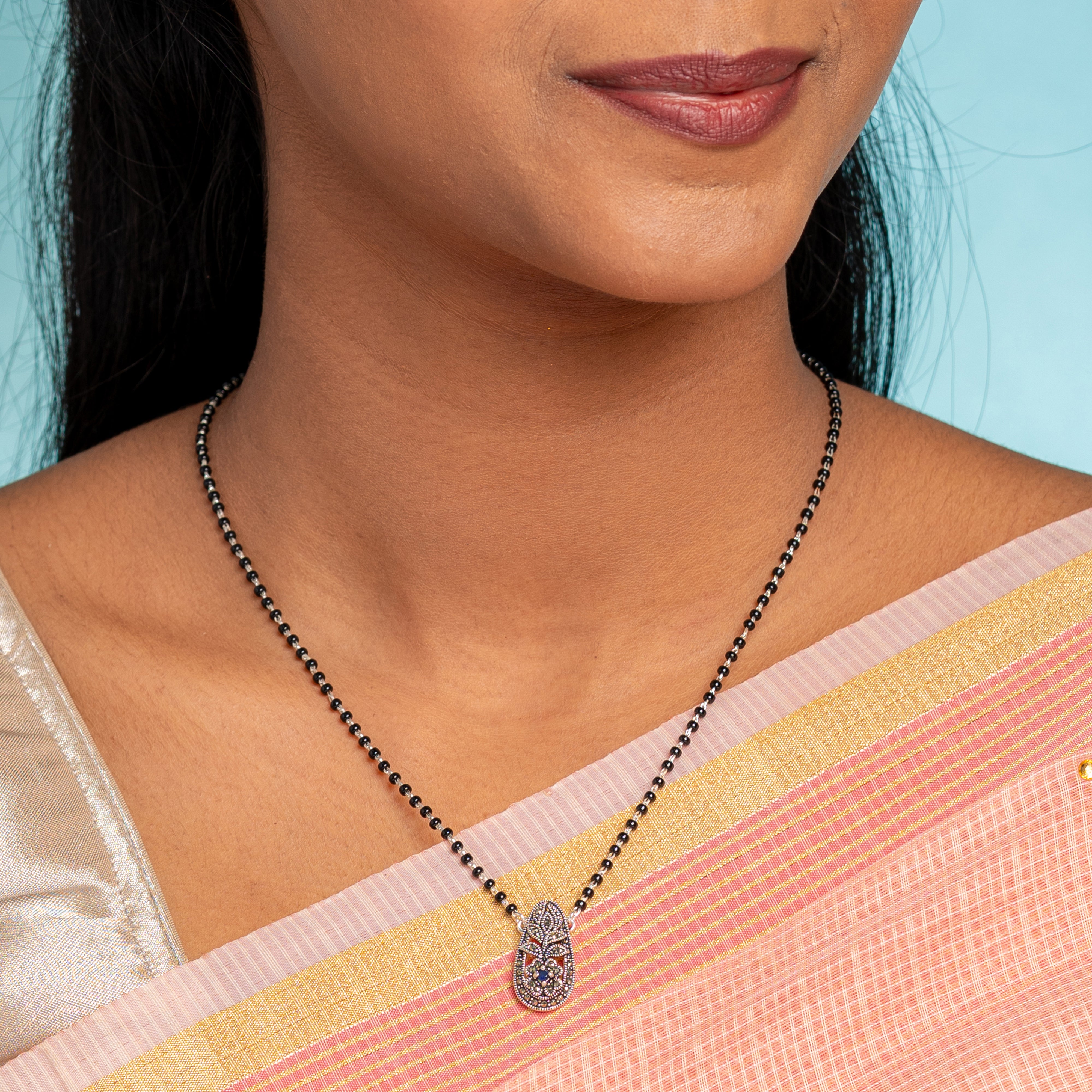 Stone Blossom Silver Mangalsutra