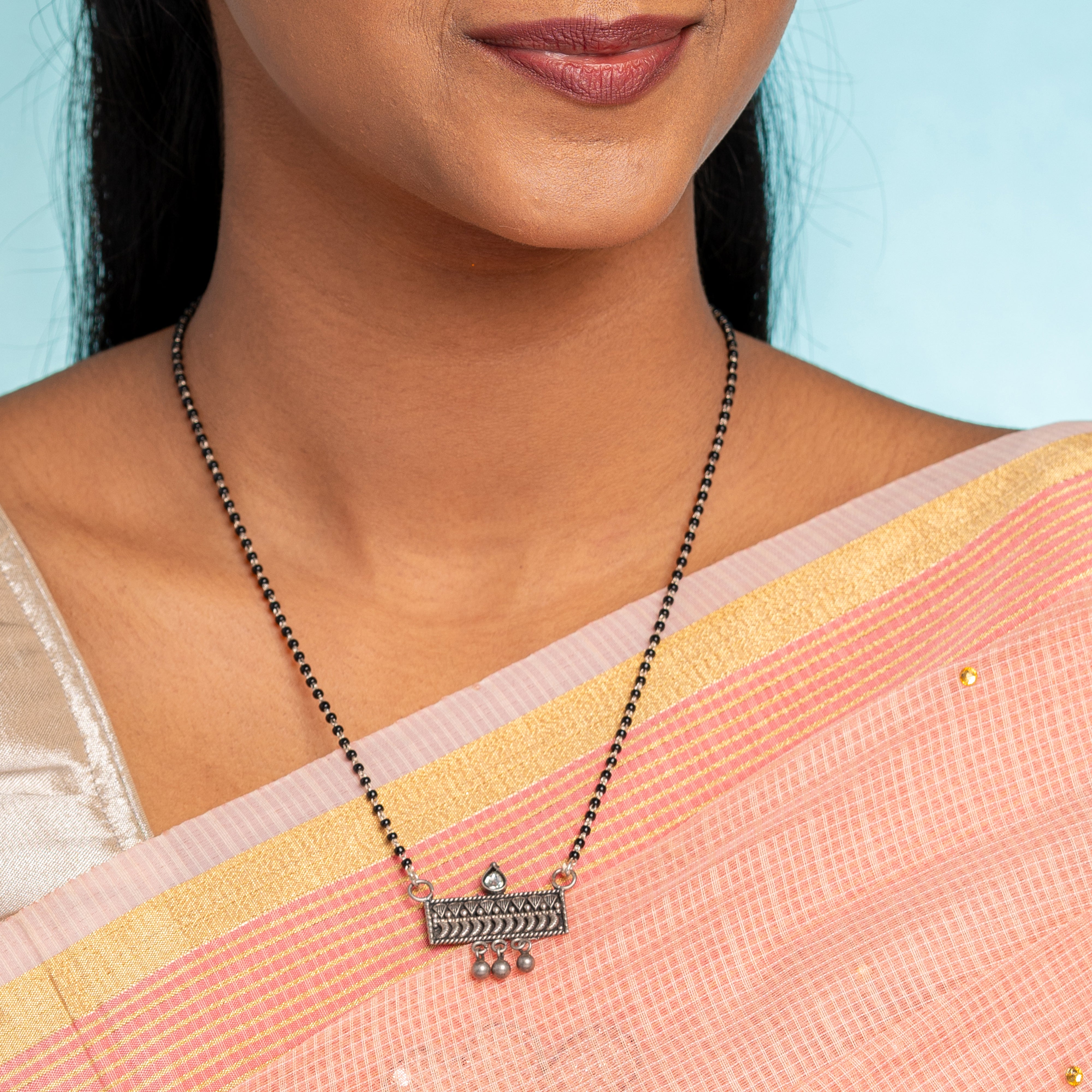 Ritika Silver Rectangular Temple Mangalsutra