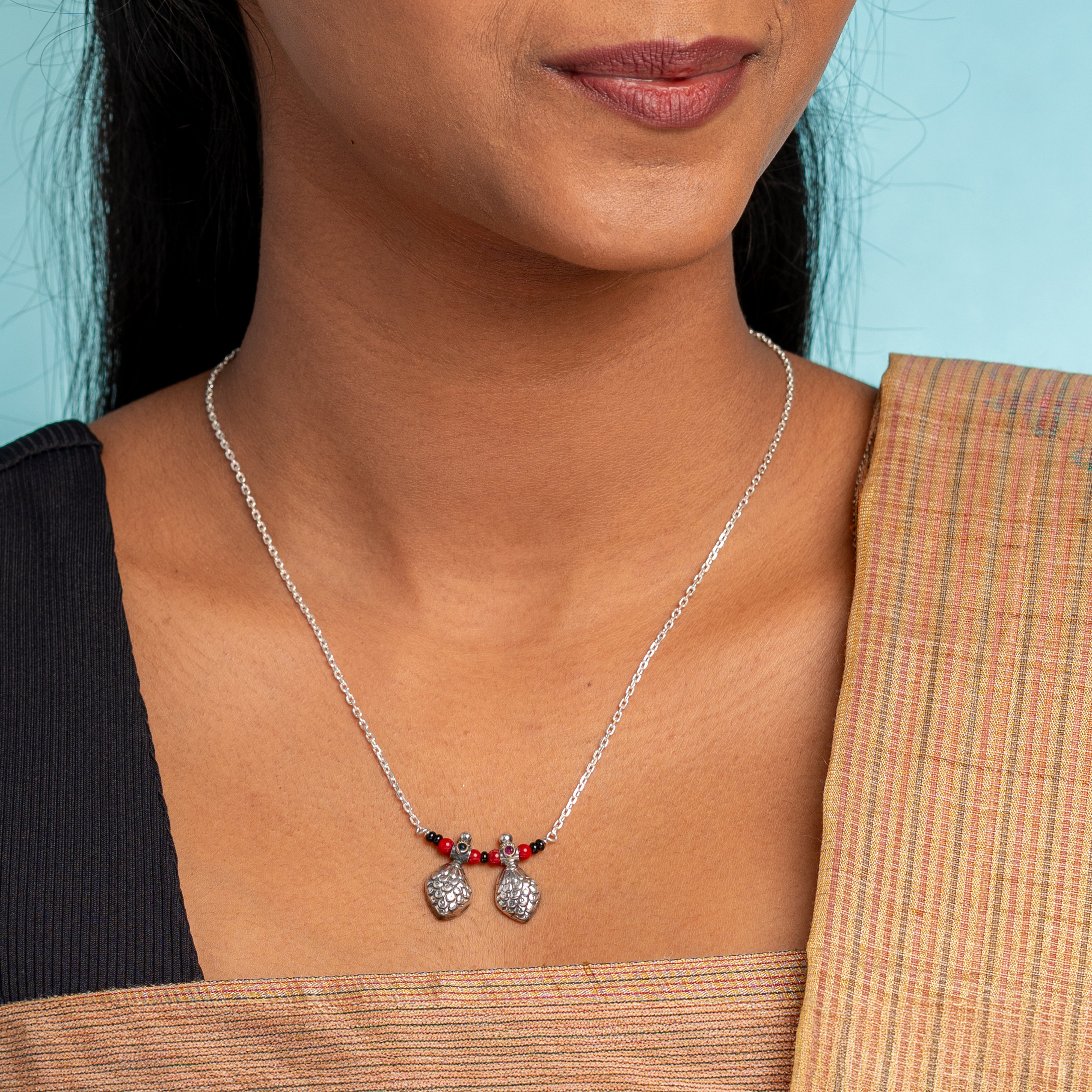 Feather Double Wati Silver Mangalsutra