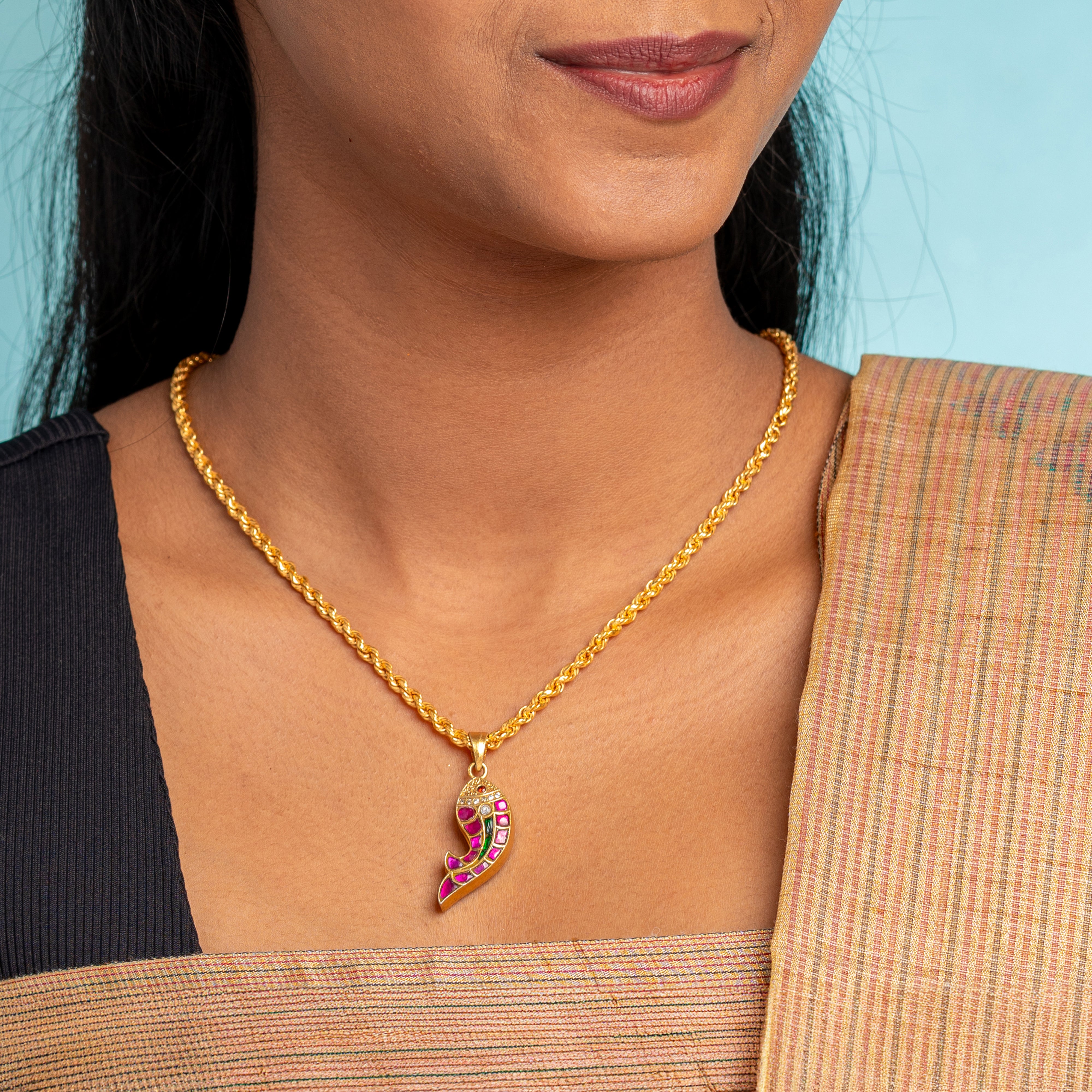 Green Fishy Gold Plated Pendant