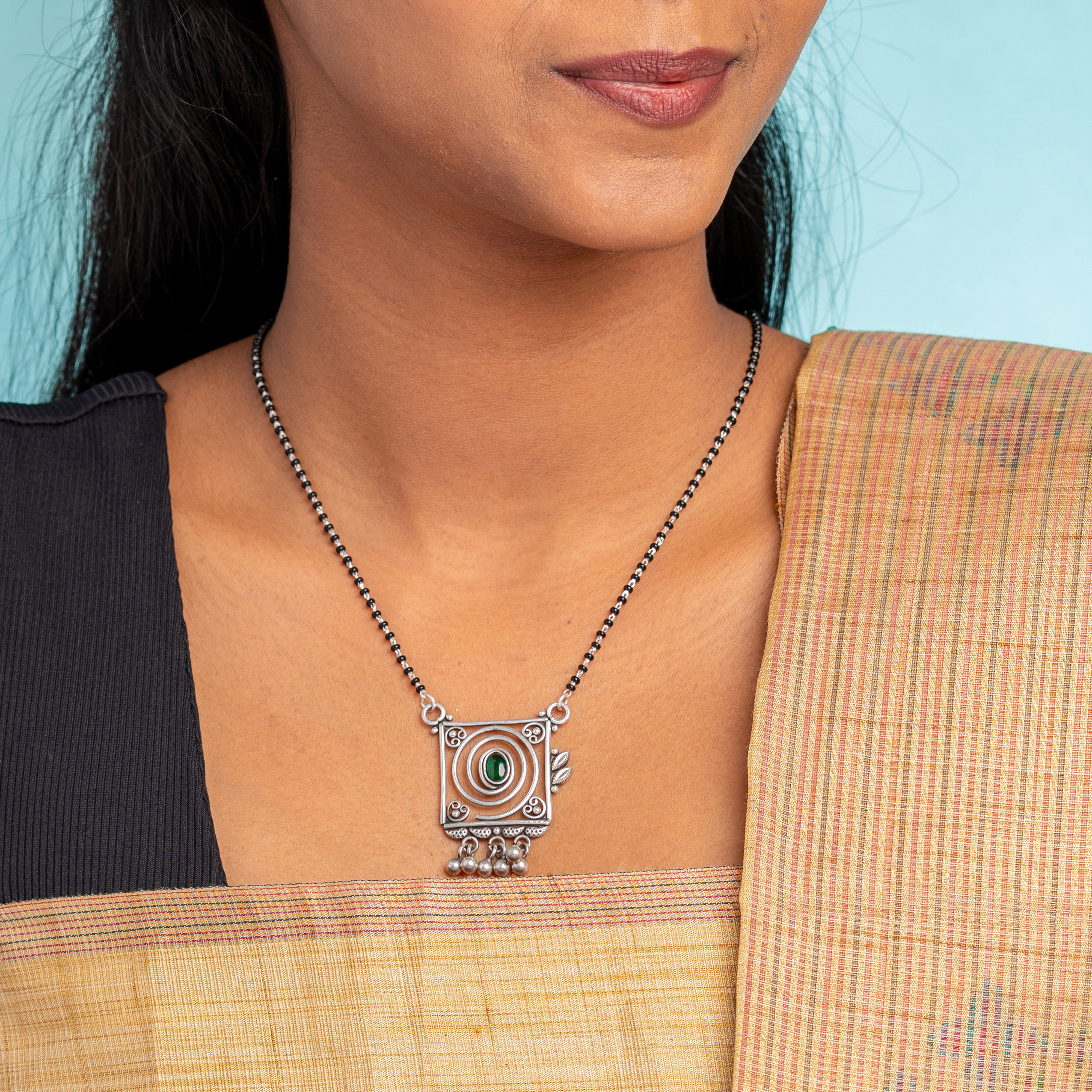 Taru Square Handmade Silver Mangalsutra