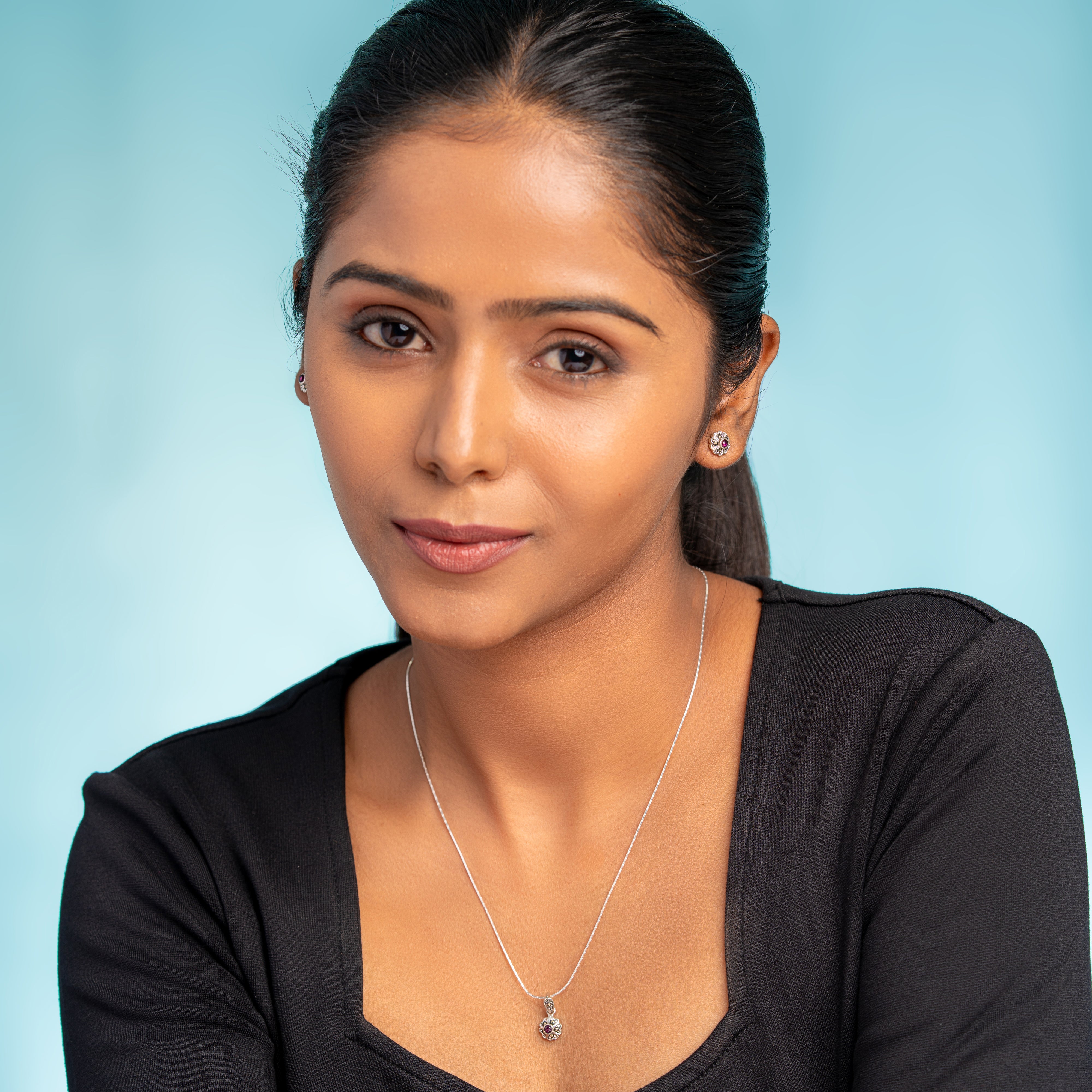 Pink Onyx Pendant and Earrings