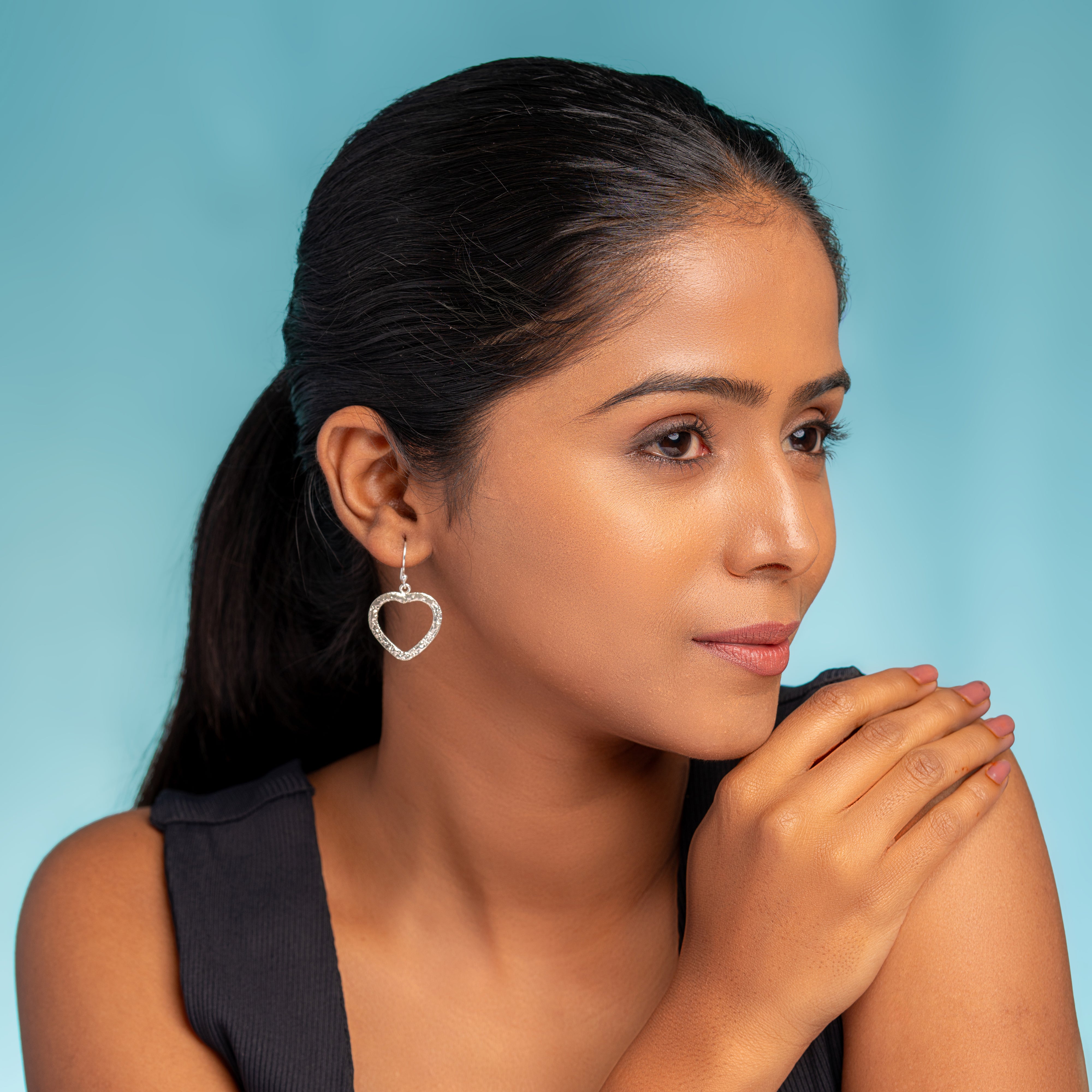 925 Sterling Silver Handmade Hammered Classic Dangle Heart Earring