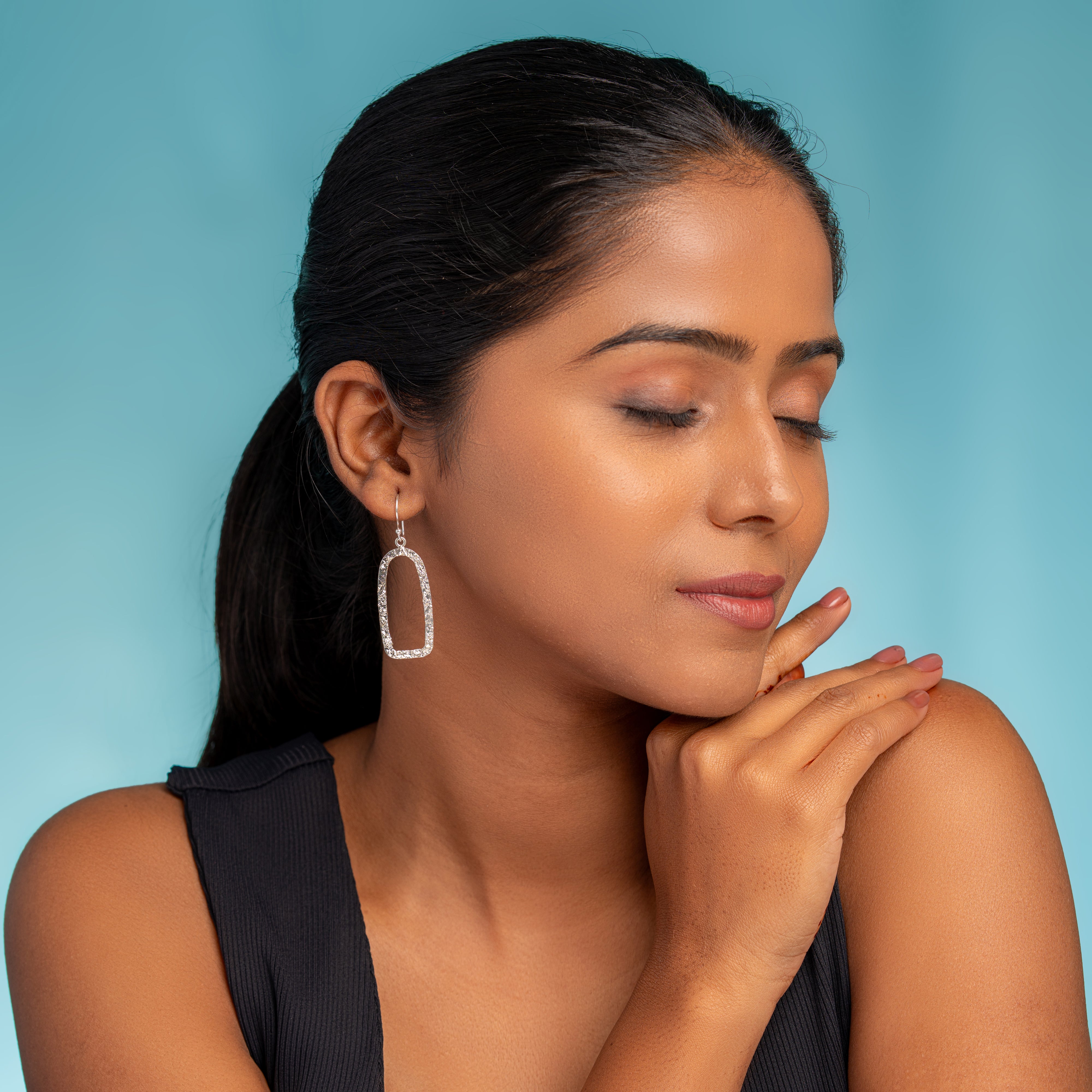 925 Sterling Silver Handmade Hammered Classic Dangle window Earring