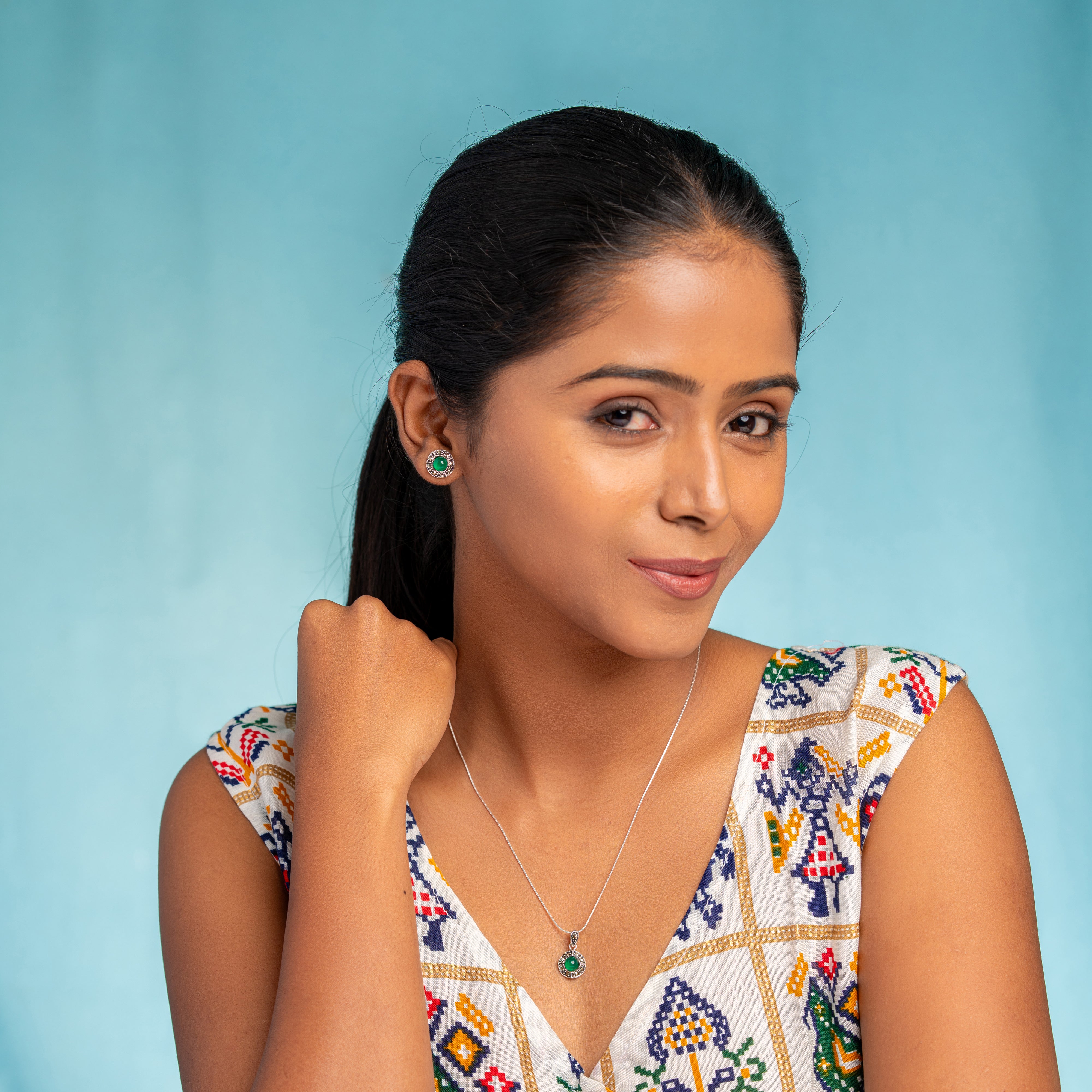 Green Onyx Pedant with Earrings
