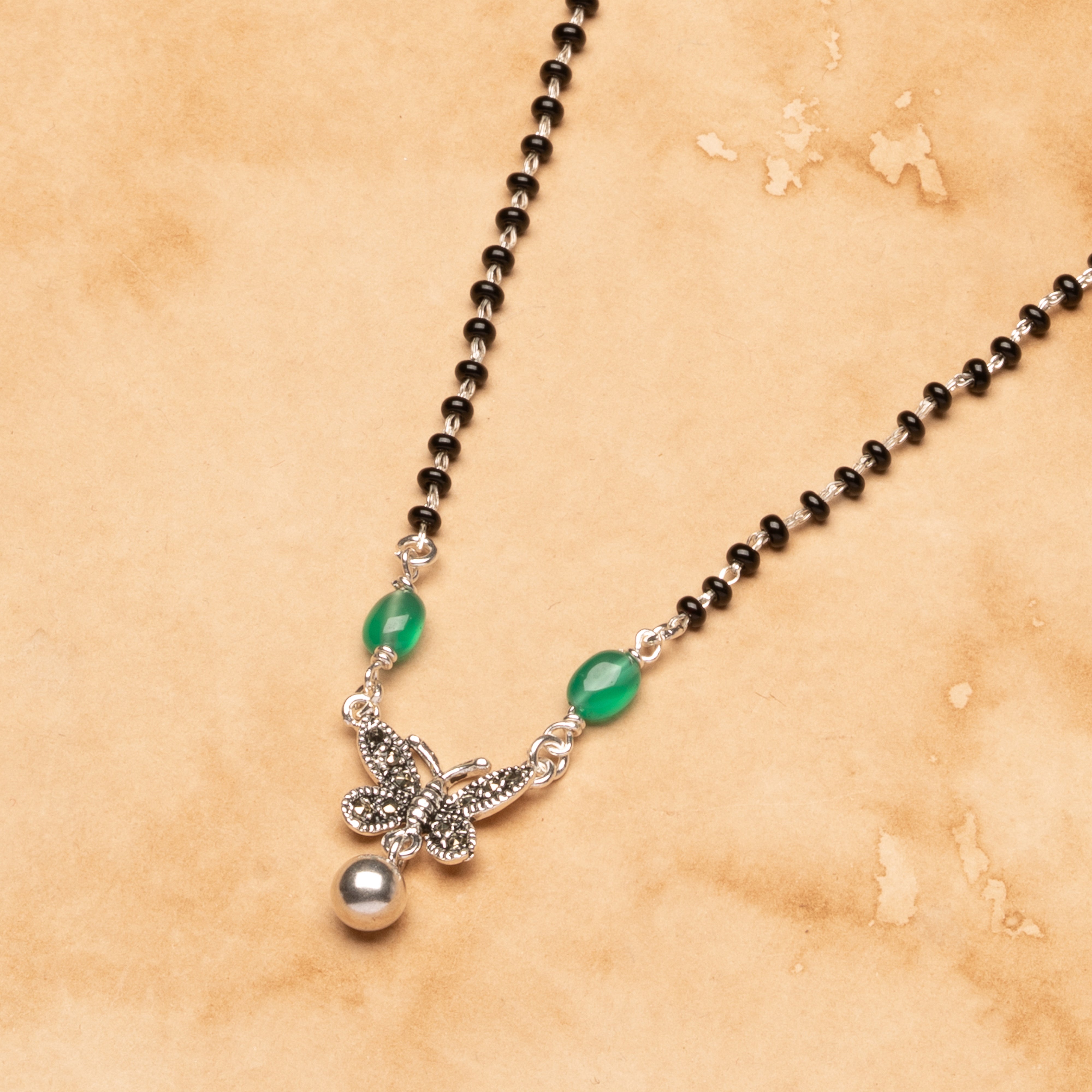 Butterfly Emerald Silver Mangalsutra