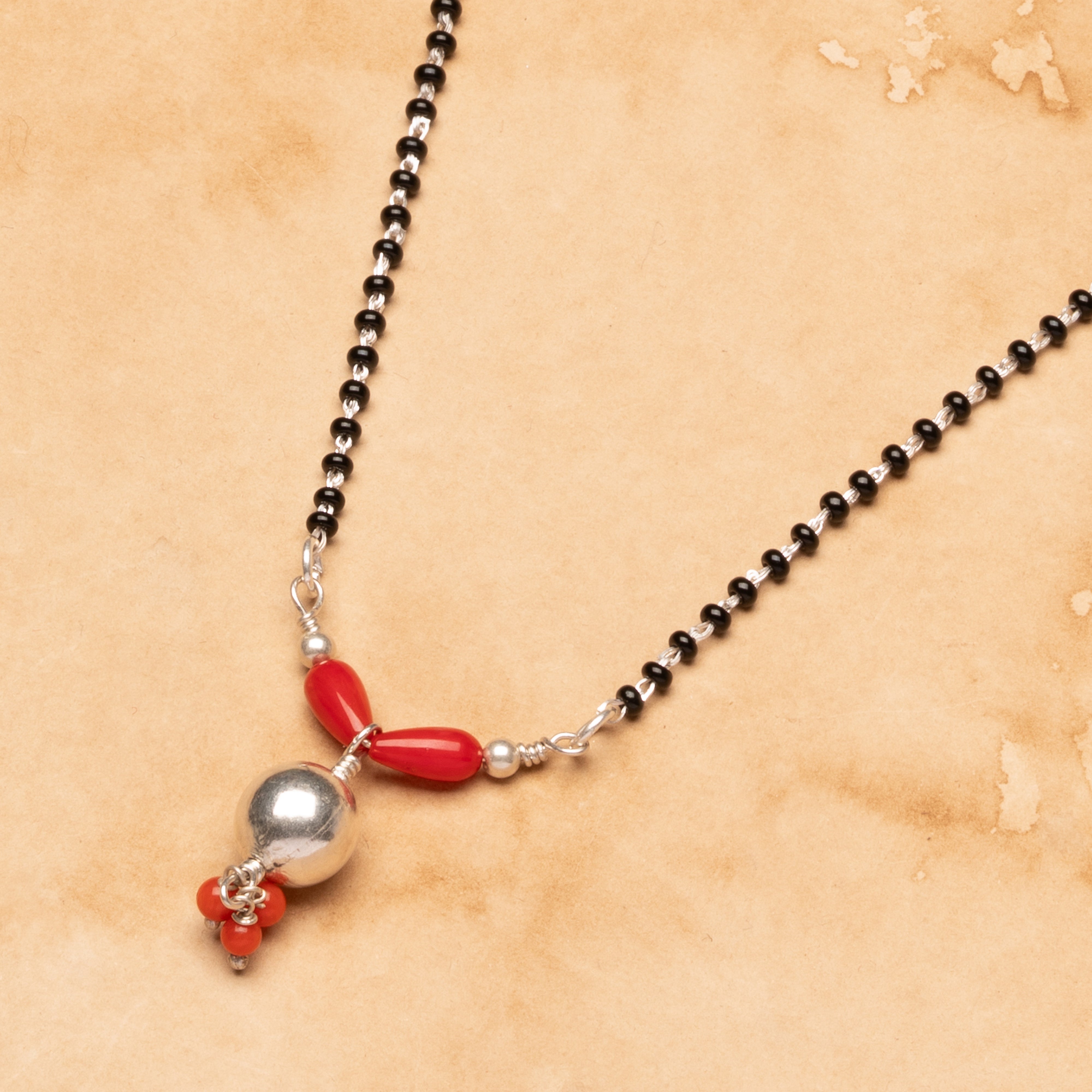 Silver Bead Coral Mangalsutra