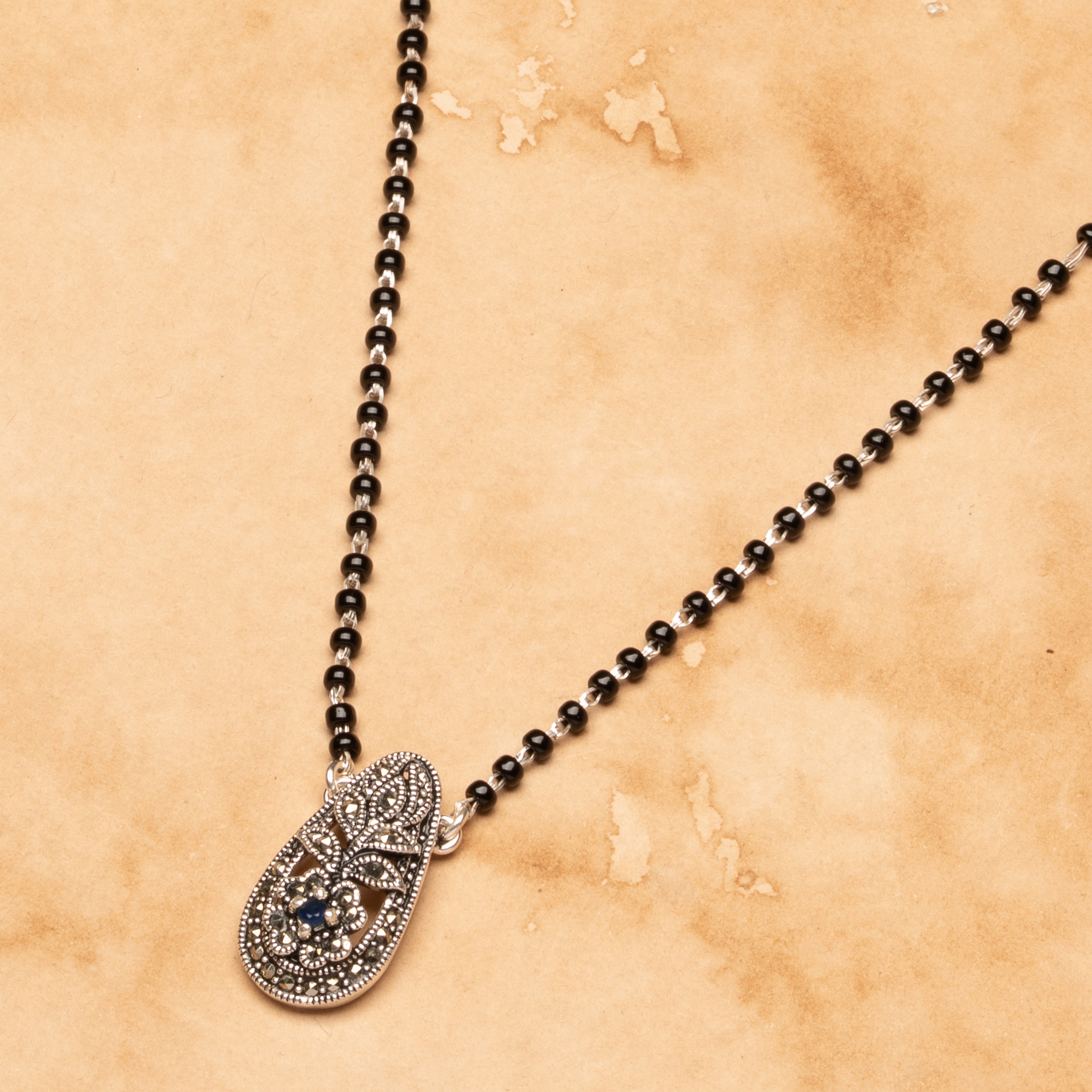 Stone Blossom Silver Mangalsutra