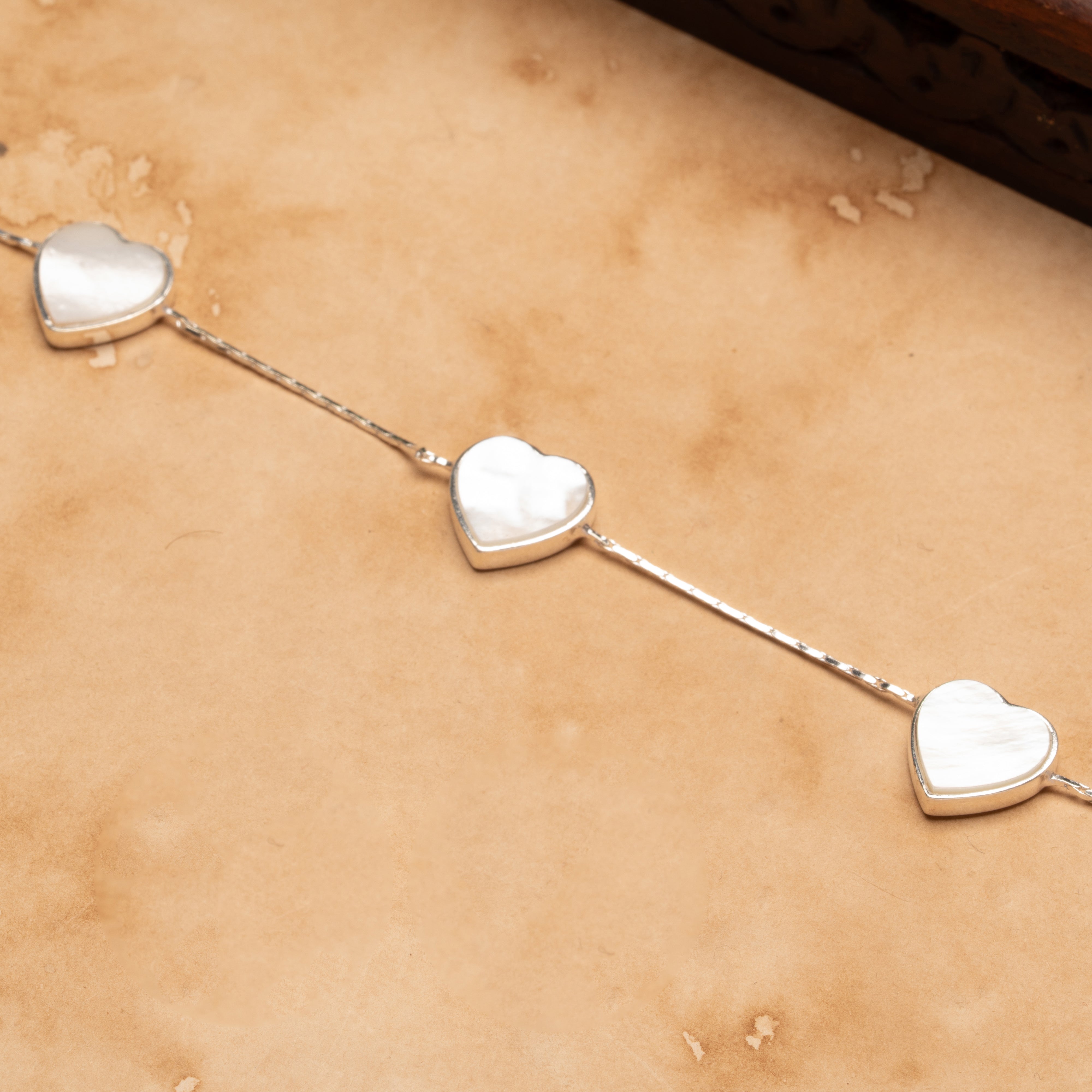 Heart-Shaped Mother of Pearl Silver Bracelet