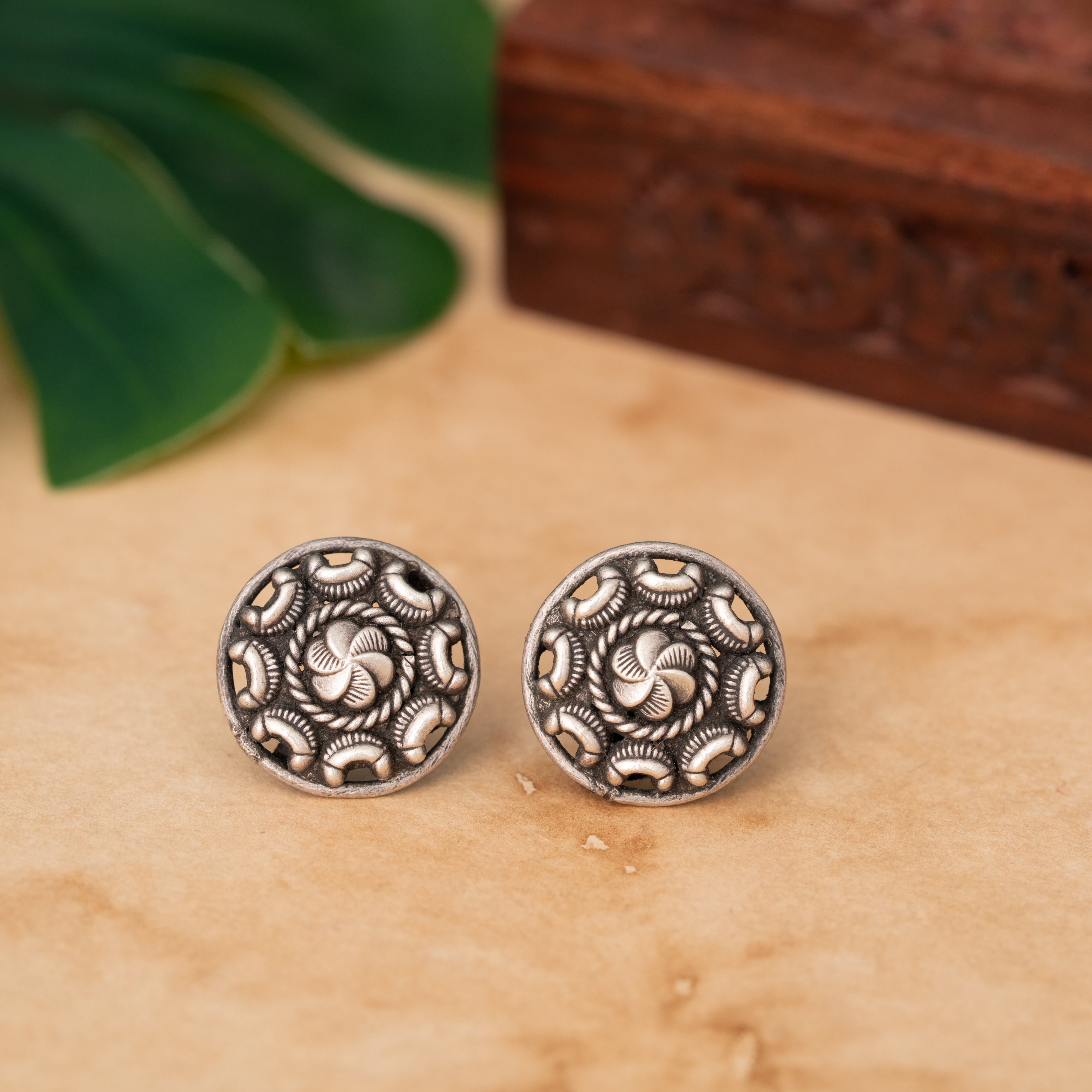 Sun Moon Silver Stud Earrings