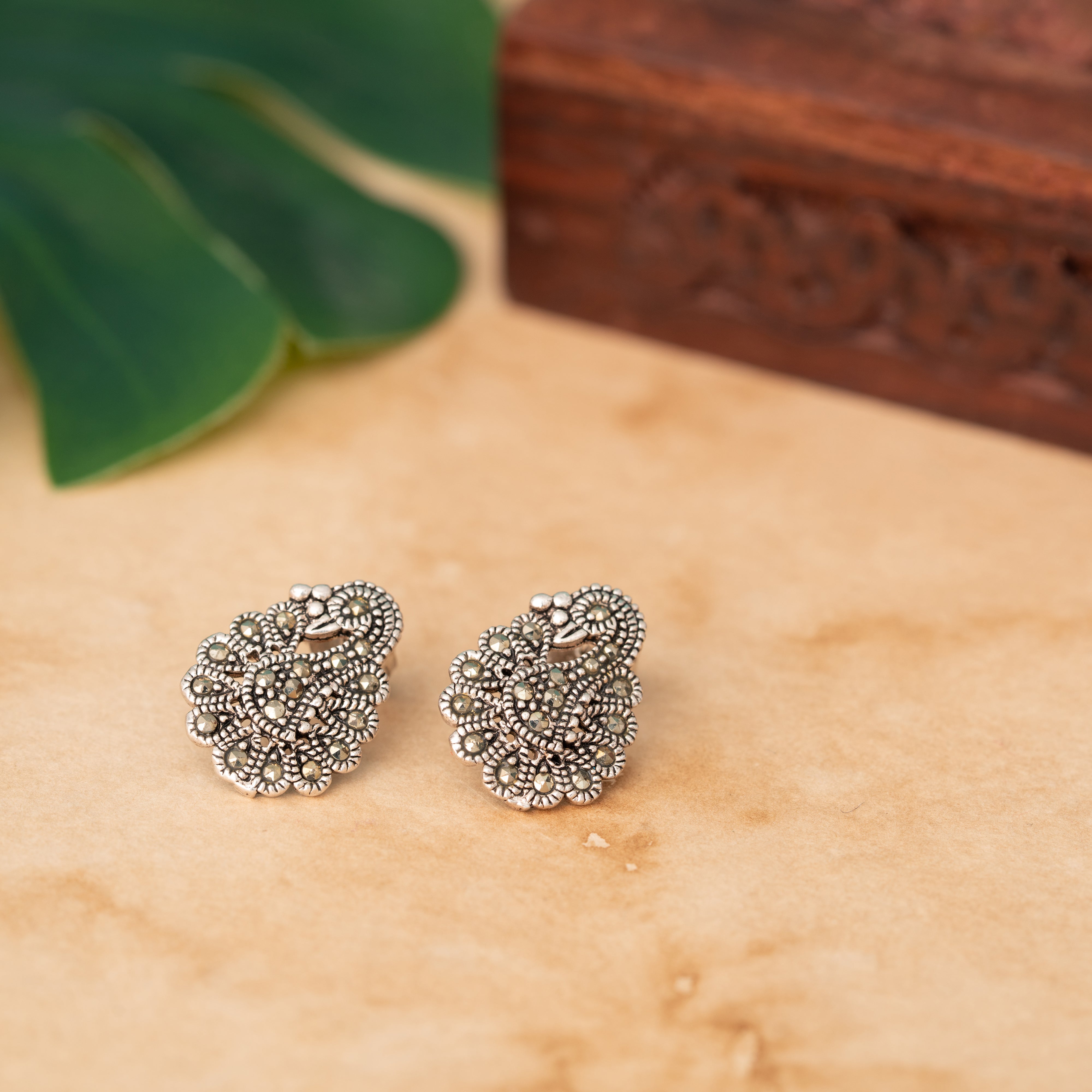Peacock Motif Silver Studs