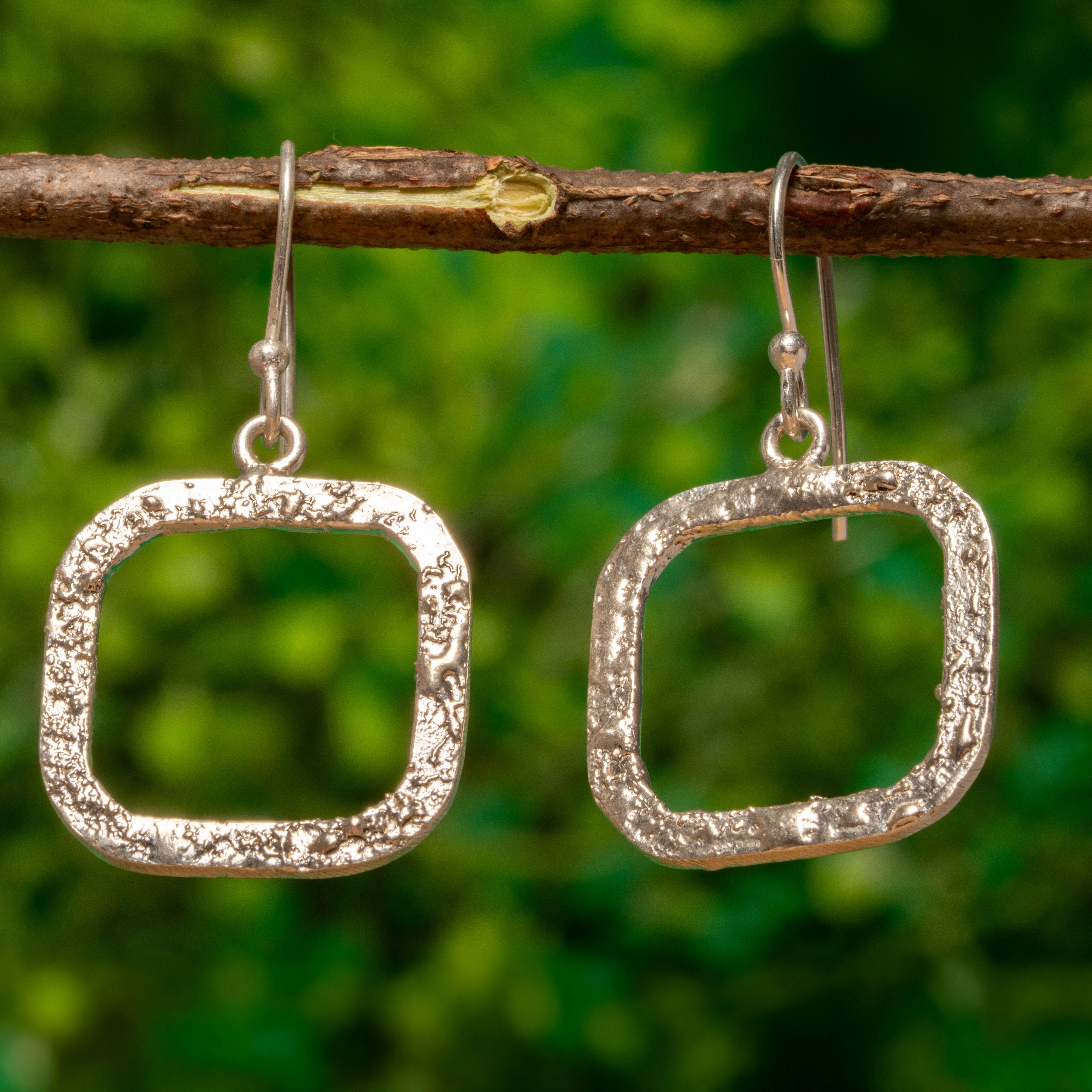 925 Sterling Silver Handmade Hammered Classic Dangle Square Earring