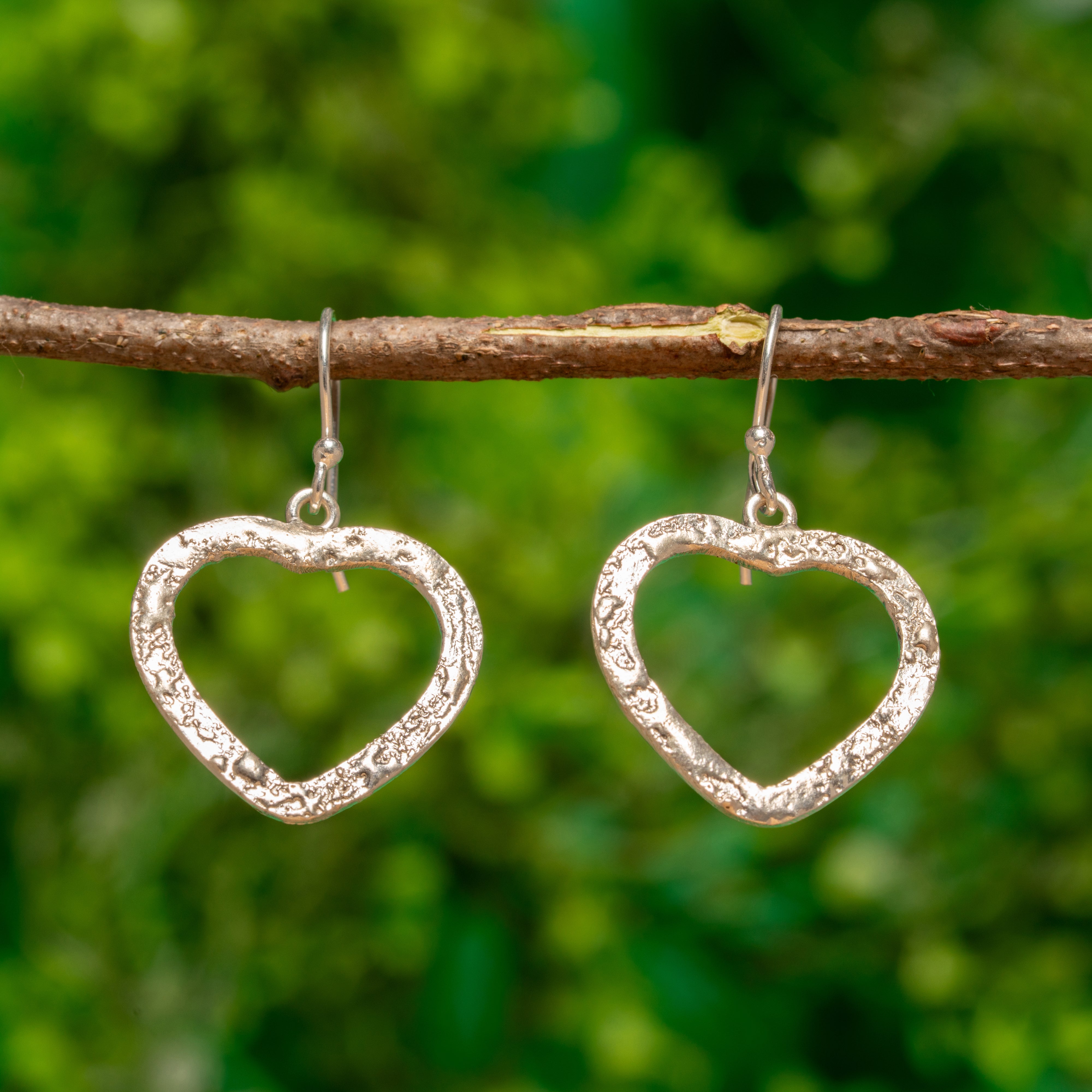 925 Sterling Silver Handmade Hammered Classic Dangle Heart Earring