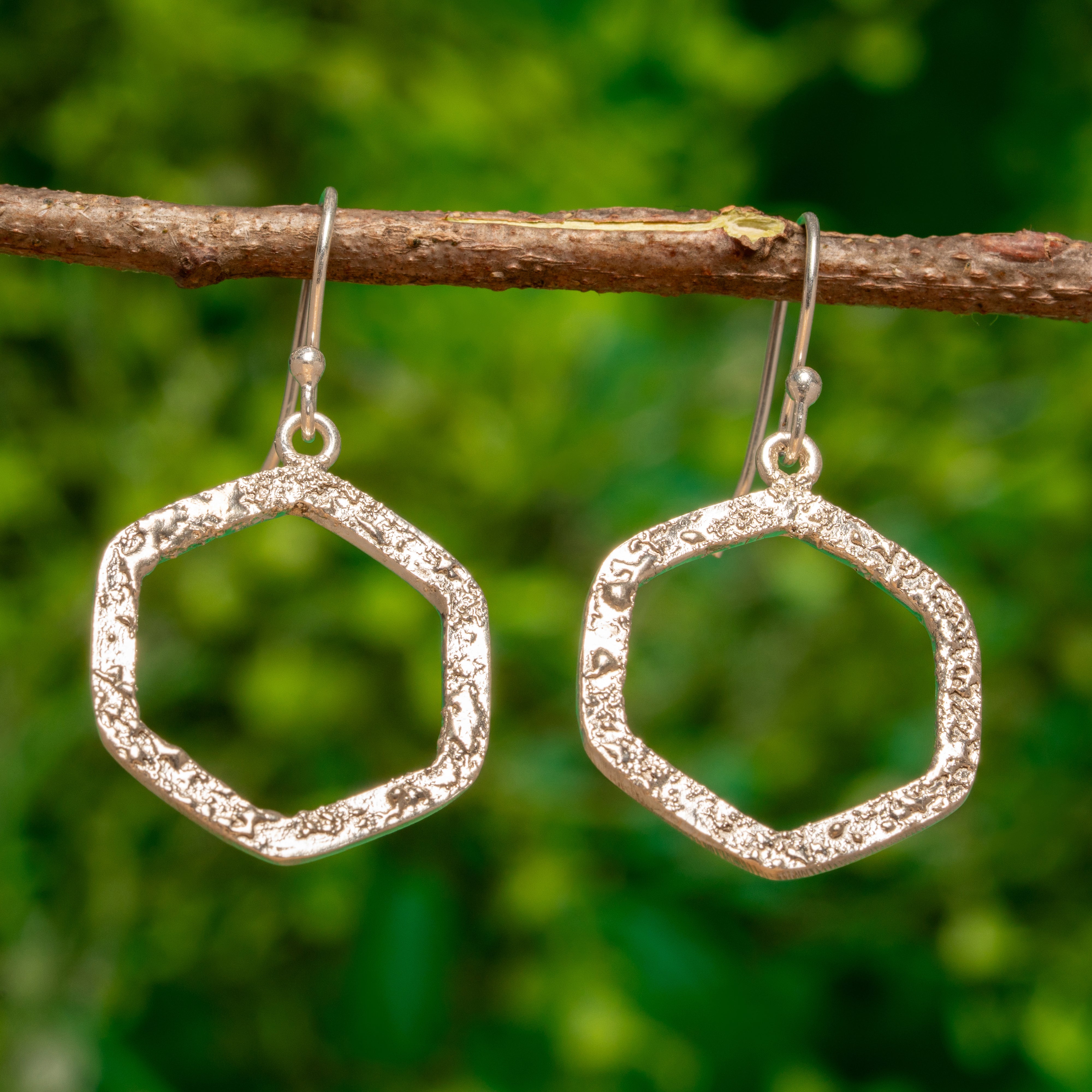 925 Sterling Silver Handmade Hammered Classic Dangle Hexagonal Earring