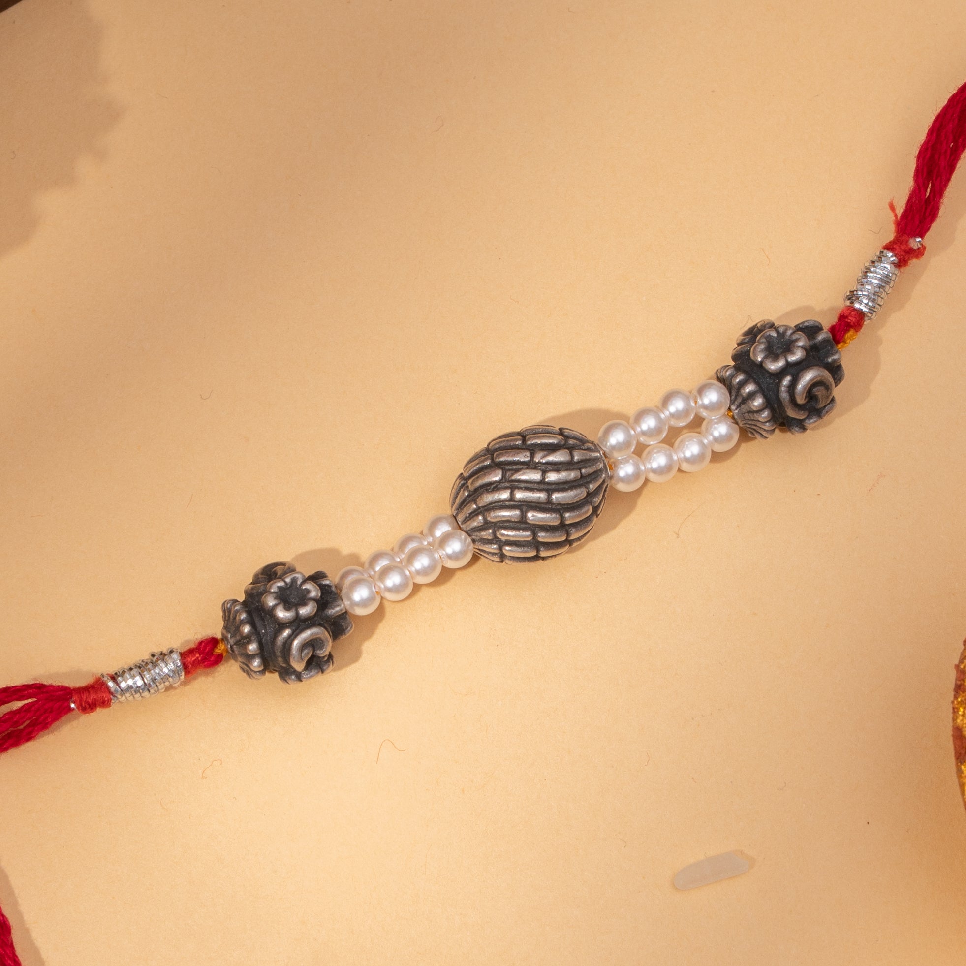 Oxidized 925 Silver Rakhi with Pearls