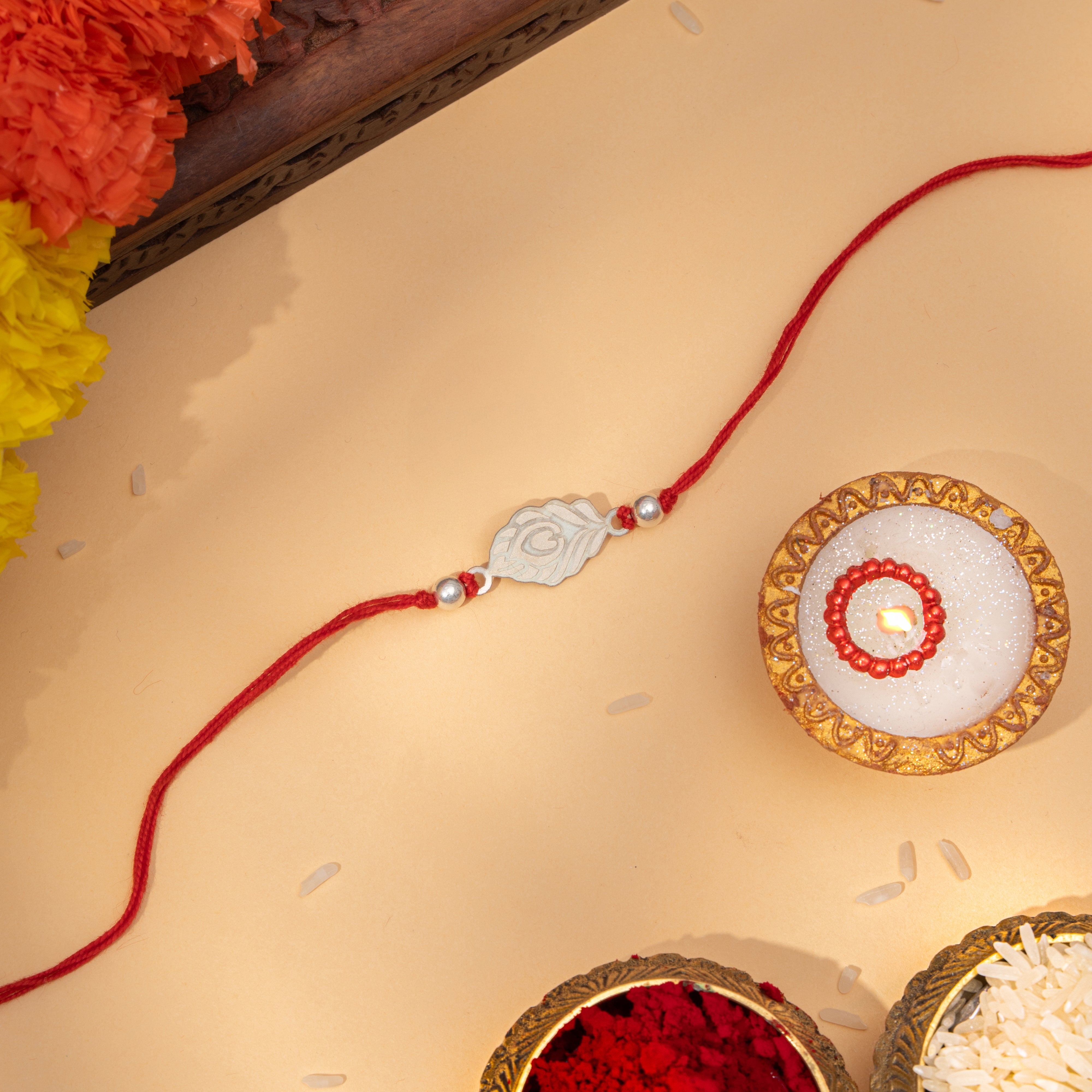 Peacock Grace Silver Rakhi